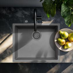 Ausmann Fibre évier en béton gris 50x40cm sous-structure, structure supérieure et intégration à fleur avec bouchon automatique en métal de fusil 1208971919