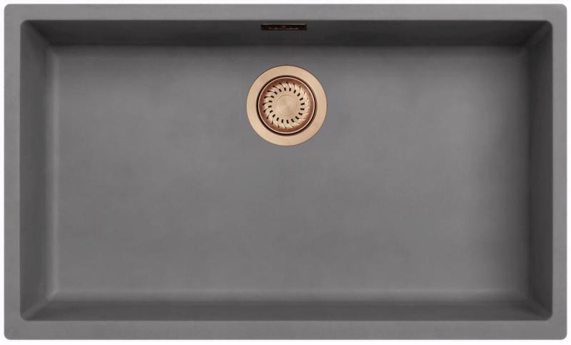 Ausmann Faserbeton graue große Spüle 70x40cm Unterbau, Aufbau und flächenbündiger Einbau mit automatischem Kupferstöpsel 1208971922