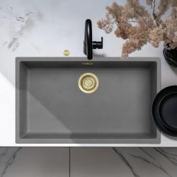 Ausmann Fibre béton grande cuve grise 70x40cm sous-évier, en surface et intégrée avec bouchon automatique doré 1208971923