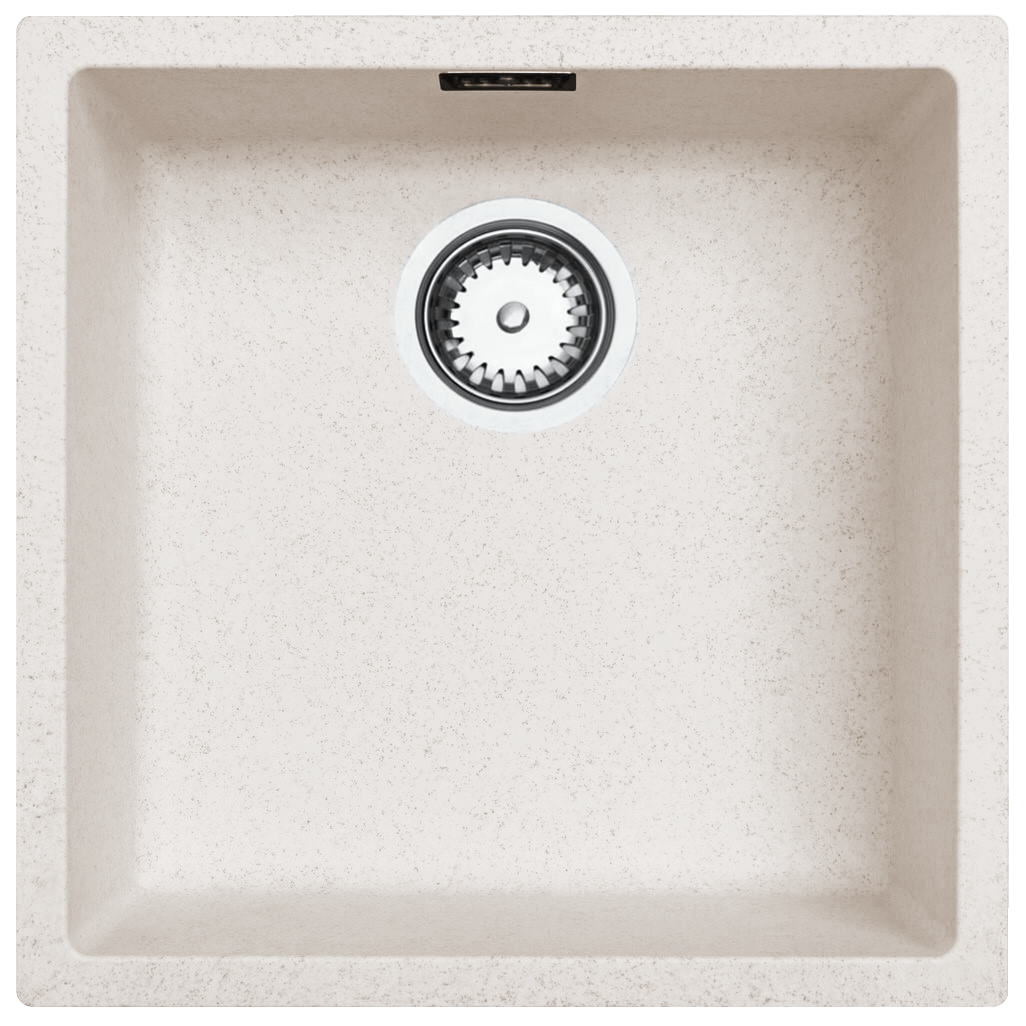 Évier Ausmann Fibre en sable blanc 40x40cm pour sous-évier, sur-évier et encastré avec bouchon automatique en acier inoxydable 1208971925