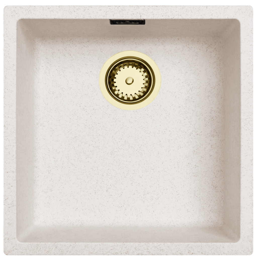 Évier Ausmann Fibre de sable blanc 40x40cm encastré, surélevé et à fleur avec bouchon automatique doré 1208971928