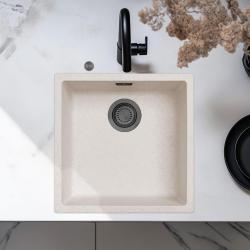 Évier Ausmann Fibre en sable blanc 40x40cm pour sous-meuble, à poser et à encastrer avec bouchon automatique en métal couleur canon de fusil 1208971929