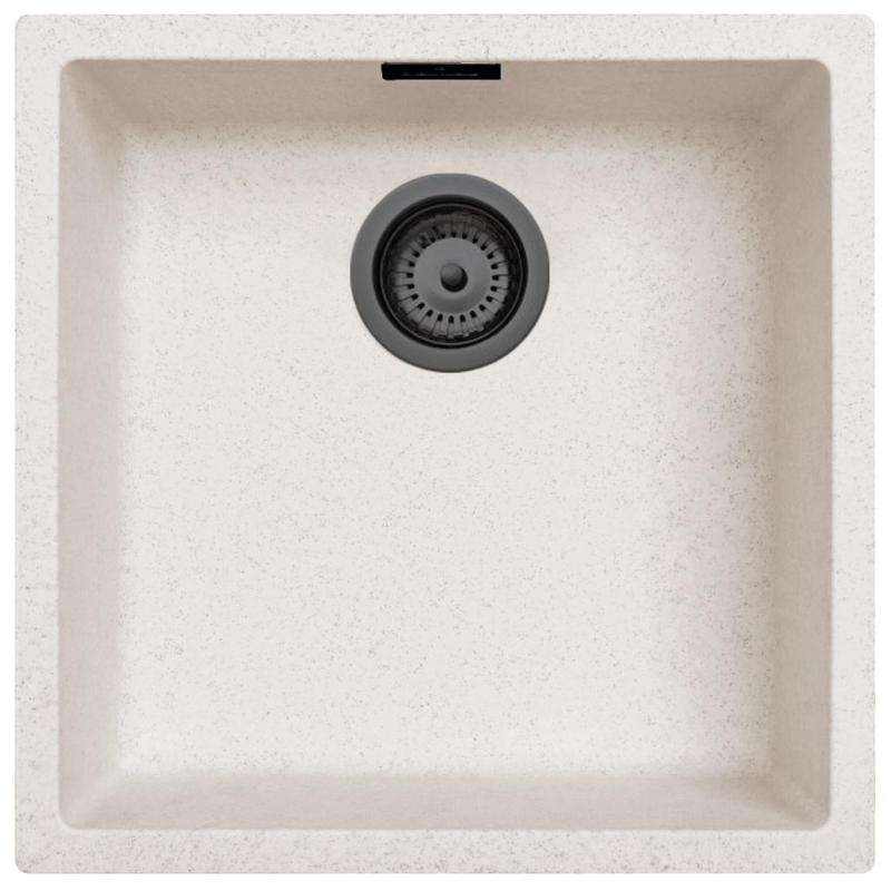 Ausmann Fiber Sand weißes Spülbecken 40x40cm für Unterbau, Aufbau und flächenbündigen Einbau mit automatischem Gun Metal Plug 1208971929