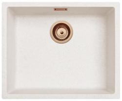 Évier en fibre Ausmann sable blanc 50x40cm encastré, à poser et à fleur avec bouchon automatique en cuivre 1208971932