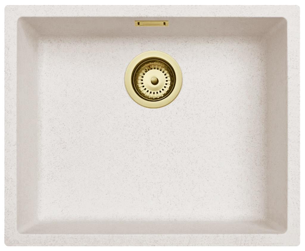 Ausmann Fibre évier en sable blanc 50x40cm encastré, surélevé et à fleur avec bouchon automatique en or 1208971933