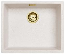 Ausmann Fibre évier en sable blanc 50x40cm encastré, surélevé et à fleur avec bouchon automatique en or 1208971933