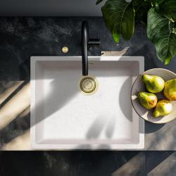 Ausmann Fibre évier en sable blanc 50x40cm encastré, surélevé et à fleur avec bouchon automatique en or 1208971933