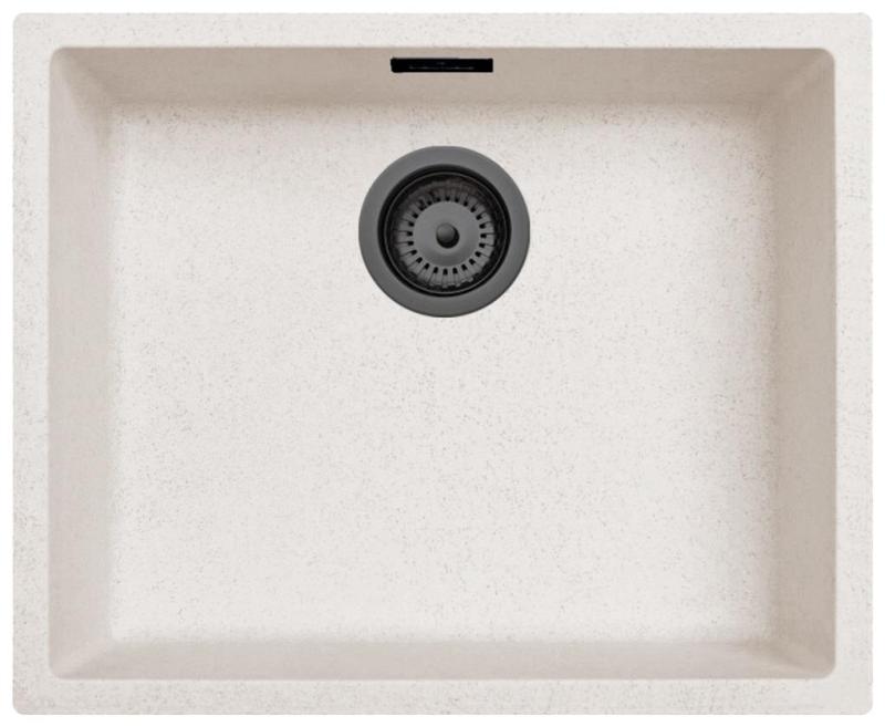 Ausmann Fibre Sand weißes Spülbecken 50x40cm Unterbau, Aufbau und flächenbündiger Einbau mit automatischem Gun Metal Plug 1208971934