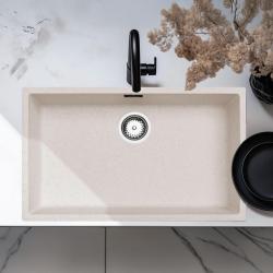 Ausmann Fibre sable blanc grande évier 70x40cm sous-meuble, montage surélevé et encastré avec bouchon automatique en acier inoxydable 1208971935