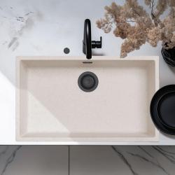 Ausmann Fibre sable blanc grand évier 70x40cm sous-plan, sur plan et encastré avec bouchon automatique noir 1208971936