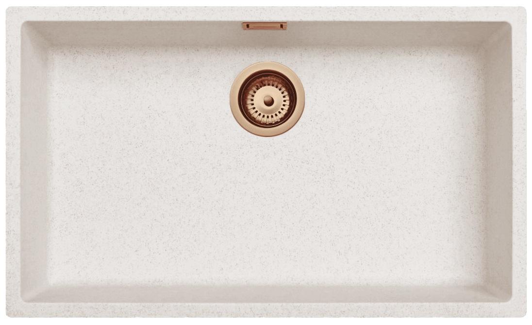 Ausmann Fibre sable blanc grand évier 70x40cm sous-meuble, sur-meuble et encastré avec bouchon automatique en cuivre 1208971937