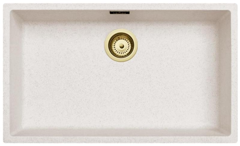 Ausmann Faser Sand Weiß Großes Spülbecken 70x40cm Unterbau, Aufbau und flächenbündig mit automatischem goldenem Stecker 1208971938