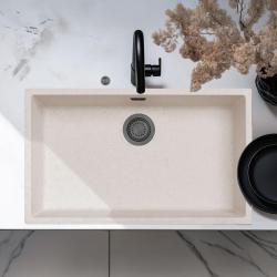 Ausmann Fibre sable blanc grand évier 70x40cm sous plan, sur plan et encastré avec bouchon automatique en métal fusil 120897193939