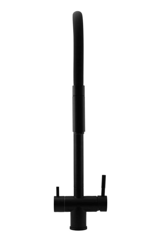 Pure.Sink Elite Steel Flex Robinet de cuisine 3 voies en acier noir mat avec bec flexible et eau filtrée PS8110-10