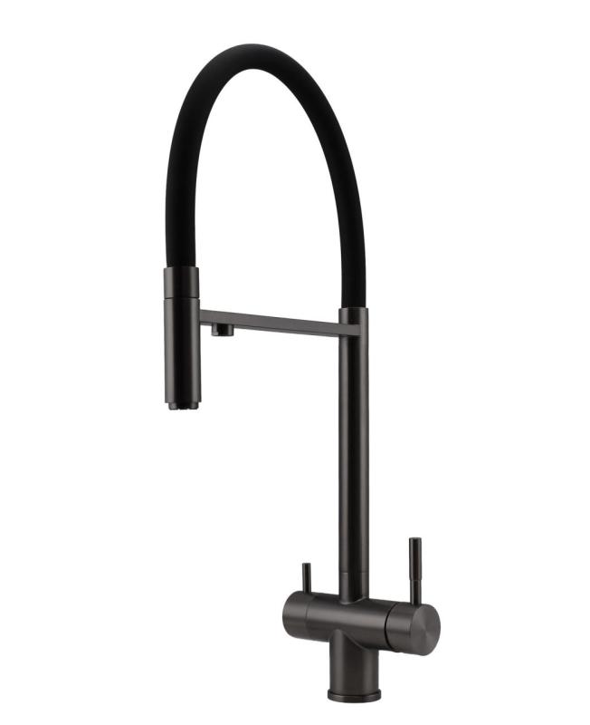Pure.Sink Elite Steel Flex 3-voie PVD gun metal robinet de cuisine avec sortie flexible et Eau Filtrée PS8110-61