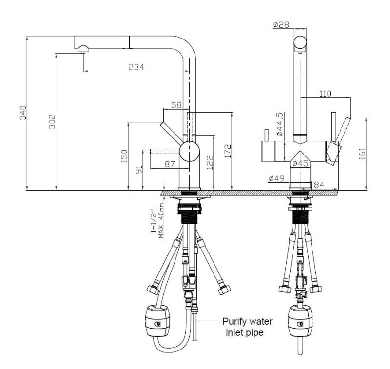 Pure.Sink Elite Steel Clear-S PVD gun metal 3-voie Robinet de cuisine avec Bec Rétractable et Eau Filtrée PS8120-61