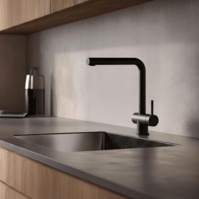 Pure.Sink Elite Steel Pulse-S keukenkraan Mat Zwart met uittrekbare uitloop en sproeistand  PS8500-10
