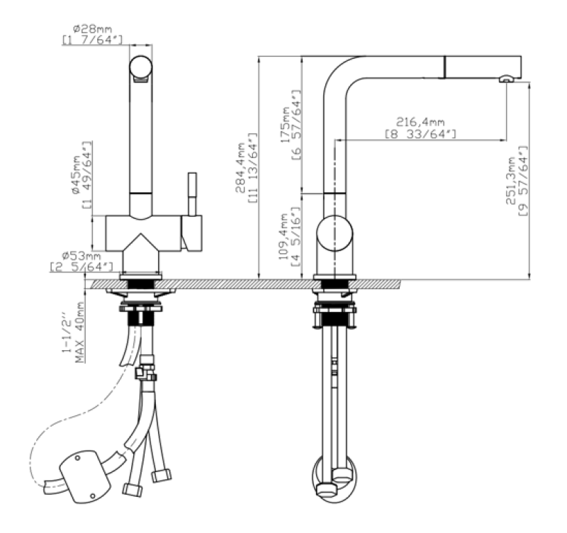 Pure.Sink Elite Steel Pulse-S robinet de cuisine PVD gun metal avec bec extractible et mode de pulvérisation PS8500-61