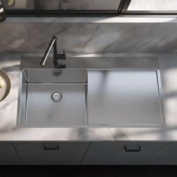 Pure.Sink Exclusivo Évier en acier inoxydable avec égouttoir 100 x 52 cm Robinet à levier gauche PEX47100LT-02
