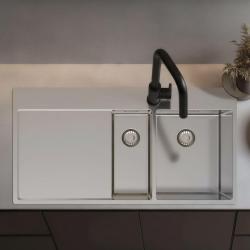 Pure.Sink Exclusivo Évier en acier inoxydable 1,5  avec égouttoir 100 x 52 cm Robinet à levier droit PEX3418100RT-02