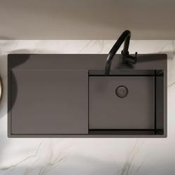 Pure.Sink Exclusivo Évier en bronze avec égouttoir 100 x 52 cm Robinet à levier droit PEX47100RT-61