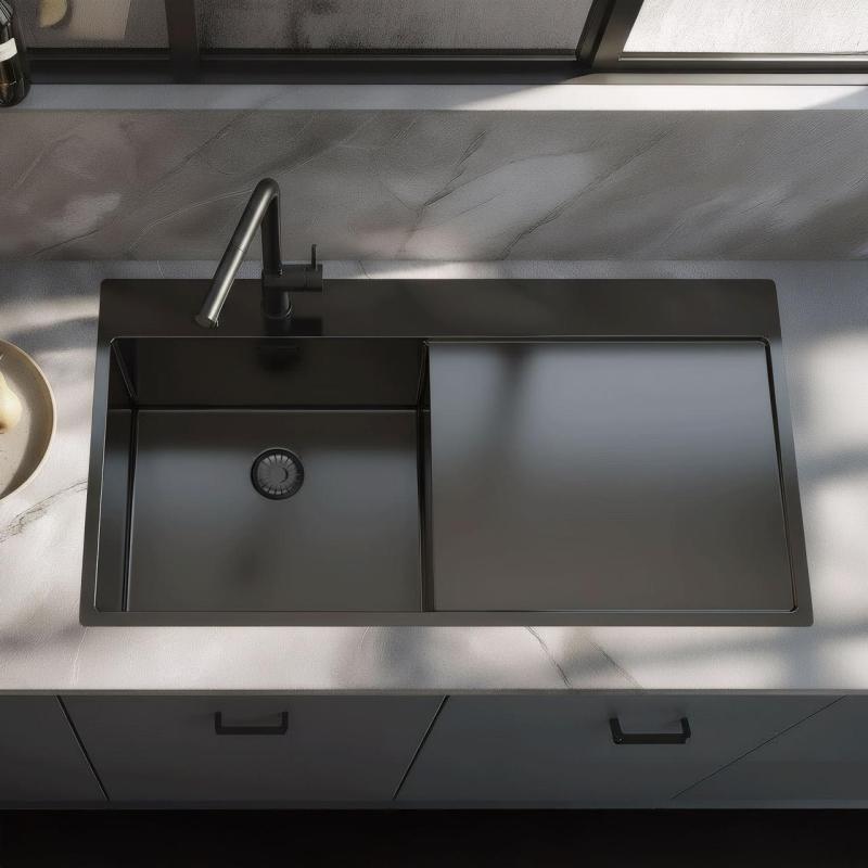 Pure.Sink Exclusivo Évier en bronze avec égouttoir 100 x 52 cm Robinet à levier gauche PEX47100LT-61