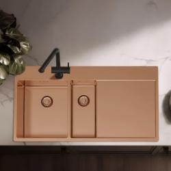 Pure.Sink Exclusivo Évier en cuivre 1,5  avec égouttoir 100 x 52 cm Robinet à levier gauche PEX3418100LT-62