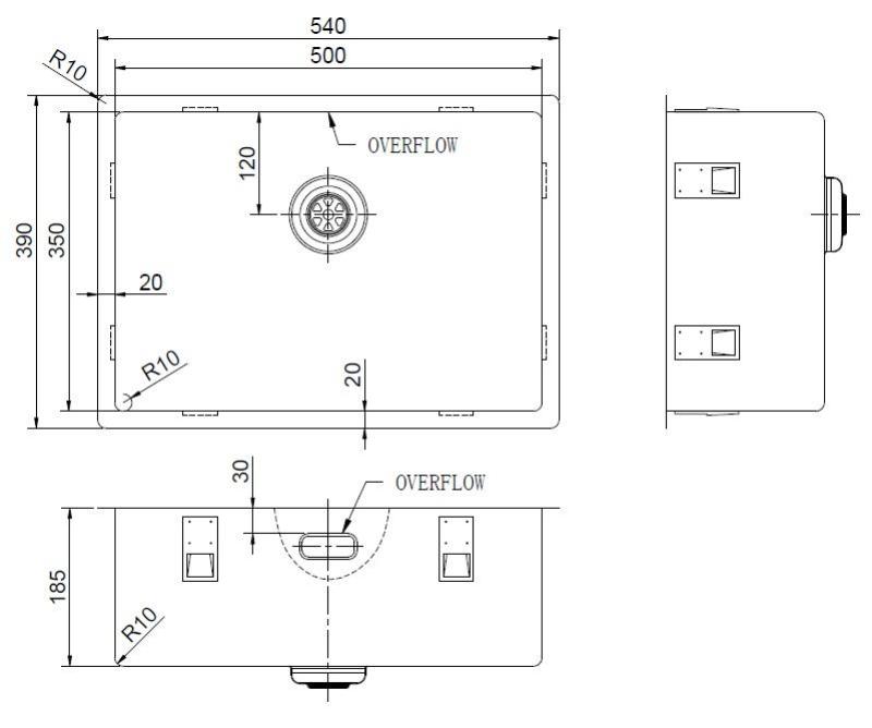 Pure.Sink Exclusivo Évier spécial doré de 35 cm de long, 50 x 35 cm, rayon de 10 mm PEX5035-60