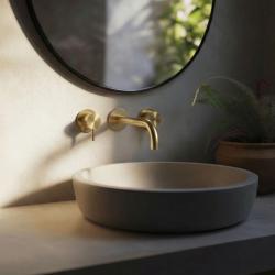 Waterevolution Flow Mitigeur lavabo encastré 3 trous PVD Or blanc avec bec 15 cm T1163FWGE-15