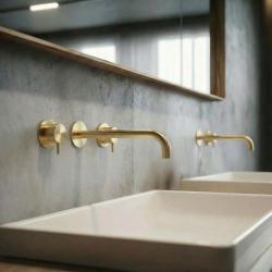 Waterevolution Flow Mitigeur lavabo encastré 3 trous PVD Or blanc avec bec 21 cm T1163FWGE-21