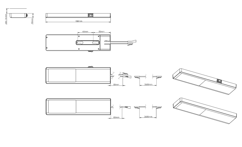 Indux Nivo keuken opbouw LED Set 3x3 W met Centraalschakelaar Alu-look 1208972334