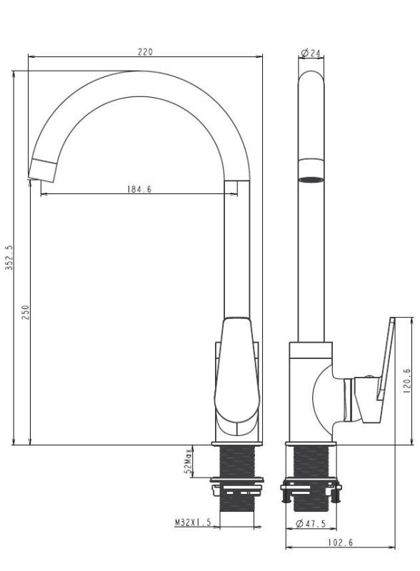 Aquanello Casa Mitigeur de cuisine à levier unique chromé CR-1201-CS