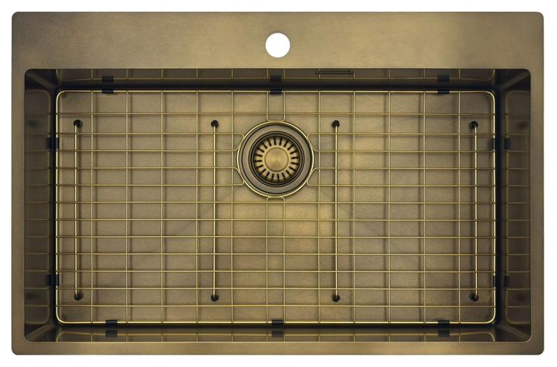 Pure.Sink Luxion Grand évier PVD antique en bronze 78 x 50 cm Tapwing avec banc de robinetterie et étagère inférieure PLX7850T-64