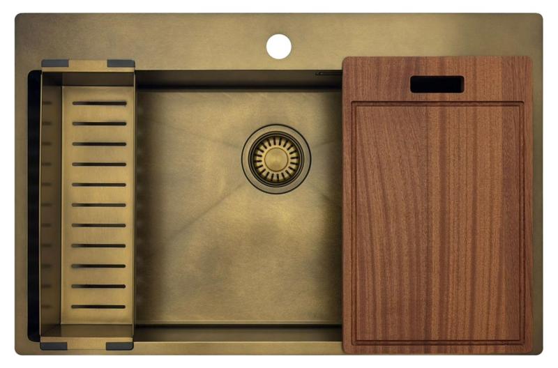 Pure.Sink Luxion Grand évier PVD antique en bronze 78 x 50 cm Tapwing avec banc de robinetterie et étagère inférieure PLX7850T-64