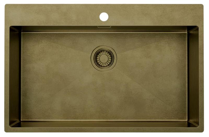 Pure.Sink Luxion Grand évier PVD antique en bronze 78 x 50 cm Tapwing avec banc de robinetterie et étagère inférieure PLX7850T-64