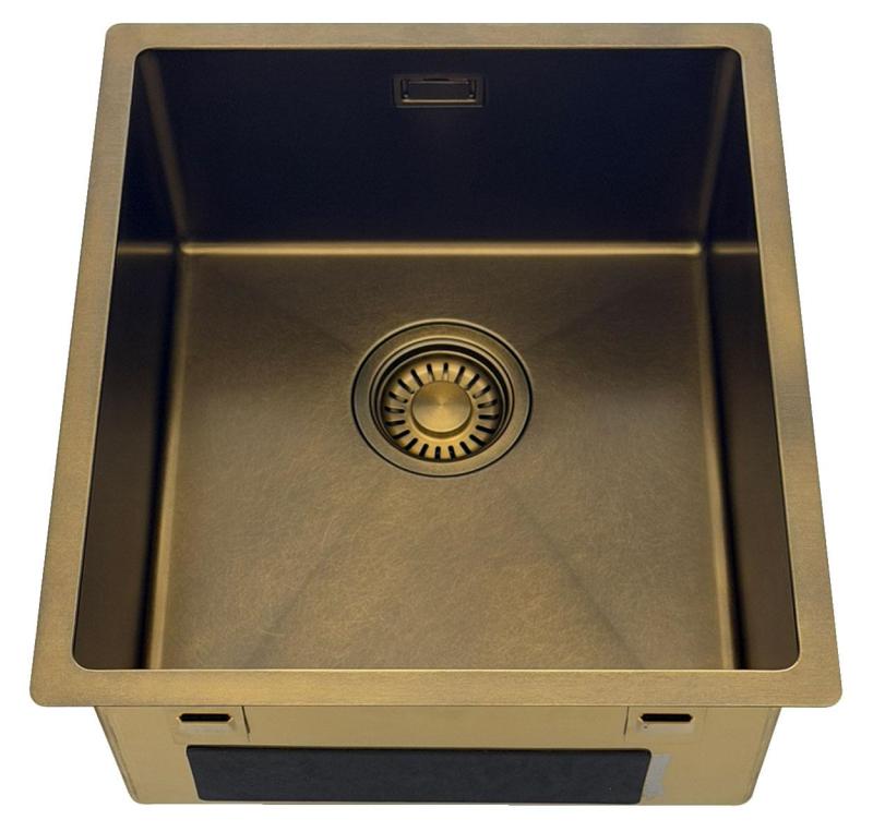 Pure.Sink Luxion PVD Évier antique en bronze 36 x 40 cm, encastrable, à encastrer à fleur ou en saillie, avec grille de fond PLX3640-64