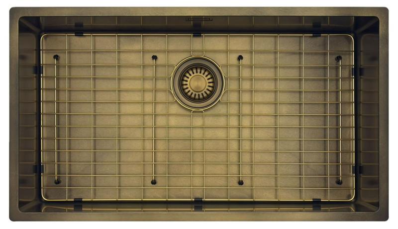 Pure.Sink Luxion Grand évier PVD Antique Bronze 74 x 40 cm, encastrable sous plan, à encastrer à plat et à poser avec grille de fond PLX7440-64