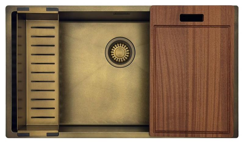 Pure.Sink Luxion Grand évier PVD Antique Bronze 74 x 40 cm, encastrable sous plan, à encastrer à plat et à poser avec grille de fond PLX7440-64