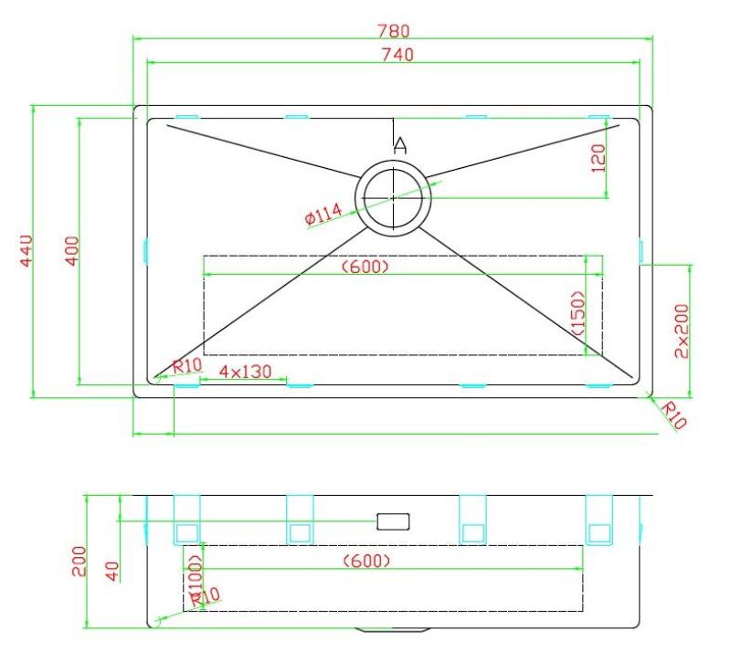 Pure.Sink Luxion Grand évier PVD Antique Bronze 74 x 40 cm, encastrable sous plan, à encastrer à fleur ou en saillie avec grille de fond PLX7440-64