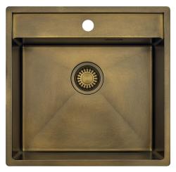 Pure.Sink Luxion PVD Évier antique en bronze 51 x 50 cm Tapwing avec support pour robinet et grille de fond PLX5150T-64