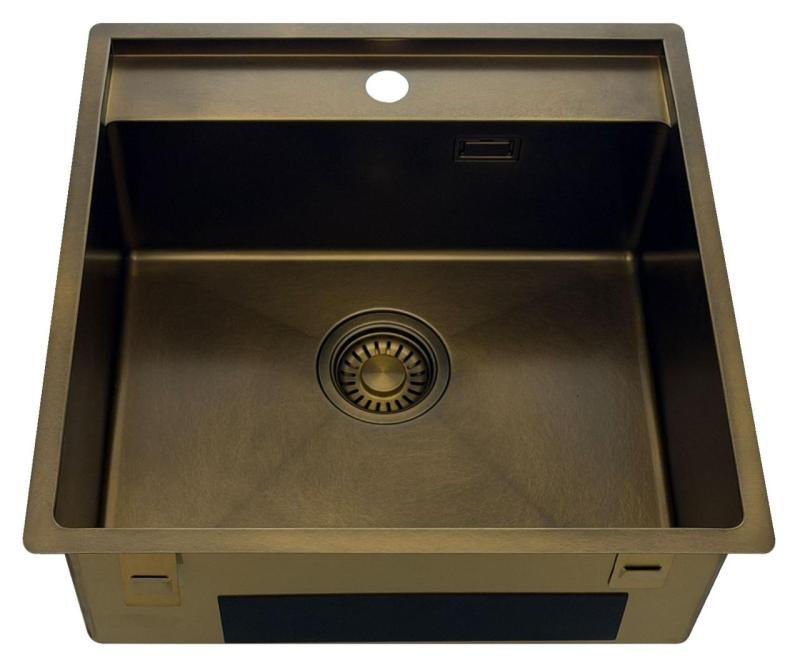 Pure.Sink Luxion PVD Évier antique en bronze 51 x 50 cm Tapwing avec support pour robinet et grille de fond PLX5150T-64
