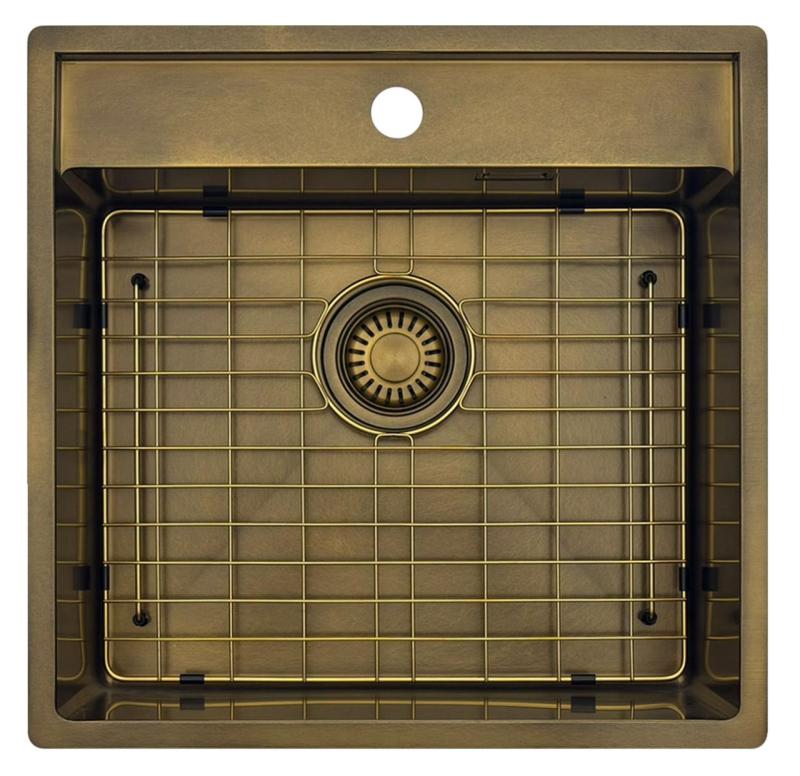 Pure.Sink Luxion PVD Évier antique en bronze 51 x 50 cm Tapwing avec support pour robinet et grille de fond PLX5150T-64