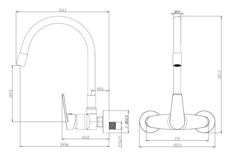 Aquanello Casa Robinet mural de cuisine chromé avec bec flexible haut CR-1301-CS