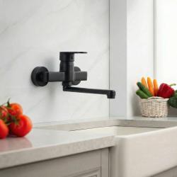 Aquanello Casa Robinet mural de cuisine à levier unique noir avec bec de 20 cm BL-1420-CS