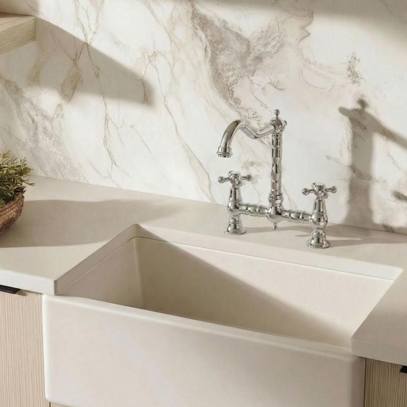 Aquanello Heritage Ascot Robinet de cuisine classique de style rétro, chromé, avec poignées en croix CR-0011-HM