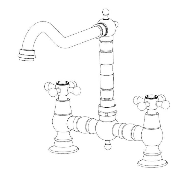 Aquanello Heritage Ascot Robinet de cuisine classique de style rétro, noir avec poignées en croix BL-0011-HM