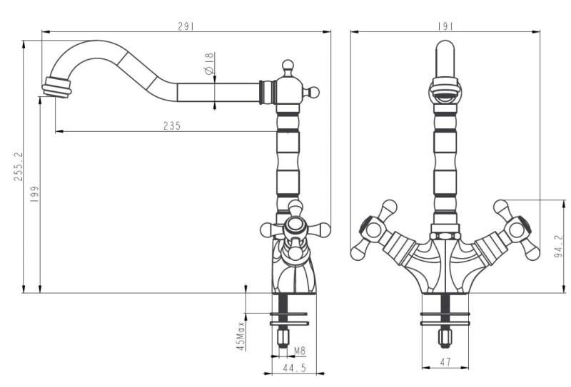 Aquanello Heritage Ascot Cuisine classique Robinet de cuisine nostalgique en bronze avec bec coudé BN-4002-HA