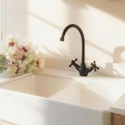 Aquanello Heritage Ascot Robinet de cuisine classique et nostalgique, noir, avec bec rond BL-4003-HA