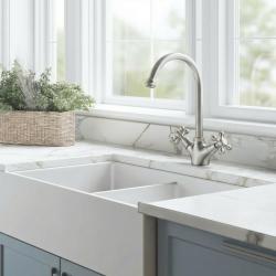 Aquanello Heritage Ascot Robinet de cuisine classique et nostalgique en acier inoxydable avec bec rond NB-4003-HA