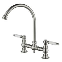 Aquanello Heritage Manor Robinet de cuisine classique Nostalgic Bridge en acier inoxydable avec levier blanc et bec rond NB-0011-HM